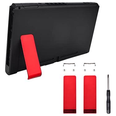 Imagem de eXtremeRate 2 conjuntos de suporte de substituição vermelho cromado para console Nintendo Switch, suporte traseiro para Nintendo Switch – console não incluído