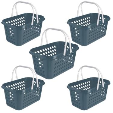 Imagem de Kit 5 Cestas de Compras Supermercado Farmacia Com Alça 3 Litros (Azul)