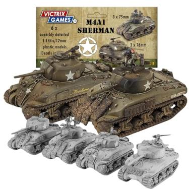Imagem de Wargames Delivered - Conjunto de tanques Victrix M4A1 Sherman de 12 mm – 6 variantes altamente detalhadas do início e do final da guerra com armas de 75 mm e 76 mm – Miniaturas ideais para jogos de
