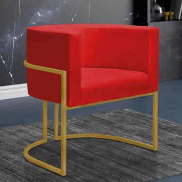 Imagem de Poltrona Decorativa Nayara Base Ferro Dourado Suede Vermelho