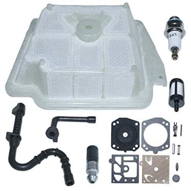Imagem de AUMEL 1135 120 1601 Linha de filtro de óleo combustível de ar tubo de admissão vela de ignição para motosserra Stihl MS361 com kit de reparo de carburador de coletor de admissão.