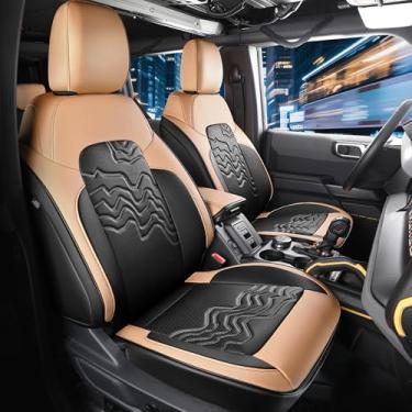 Imagem de MeeKooMay Capa de assento de carro de couro para Ford Bronco 2021 2022 2023 2024 4 portas com encosto e apoio de braço (F-preto + laranja)