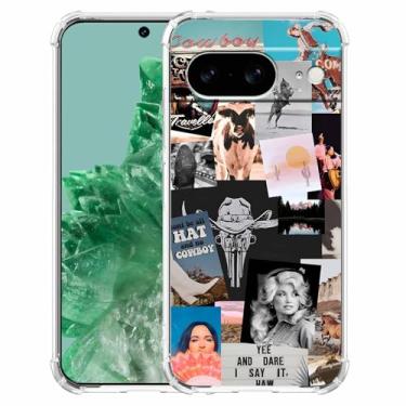 Imagem de malegaon Cowboy Cowgirl Western Country Art Colage, capa completa de TPU macio moderno para Google Pixel 8 transparente