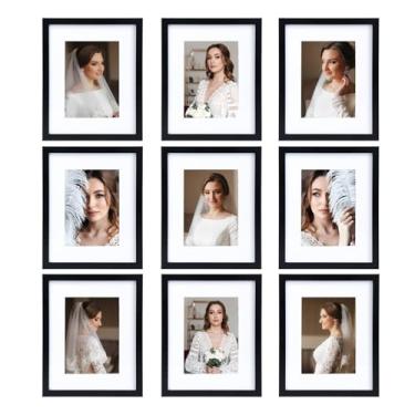 Imagem de BSRHOME Conjunto de 9 porta-retratos 20 x 25 cm, exiba imagens 13 x 17 com tapete ou 20 x 25 sem tapete, molduras quadradas multicolagens para parede ou mesa, preto