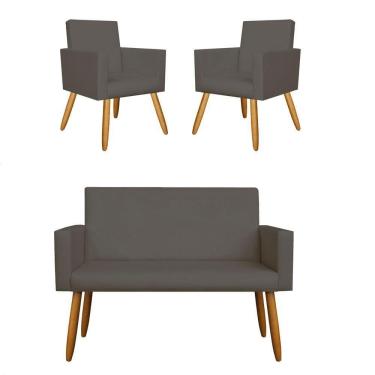 Imagem de Kit Namoradeira + 02 Poltronas Decorativas Courino Cinza