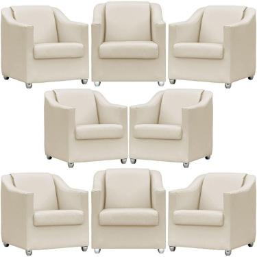 Imagem de Kit 8 Poltronas Mila Corino Cores Pé De Plástico Cromado - Bege Corino