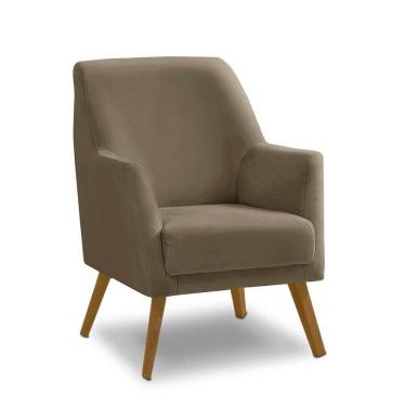 Imagem de Poltrona Decorativa Retrô Recepção Magali Lisa Veludo Bege Capuccino Lansofbr