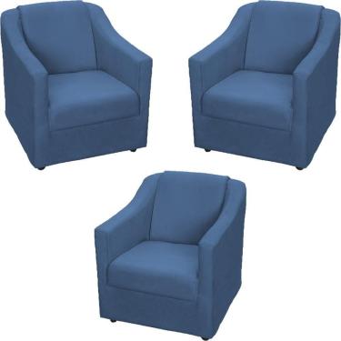 Imagem de Kit 3 Poltronas Mila Pé De Plástico Cromado - Azul-marinho Suede