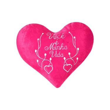 Imagem de Almofada bordada coração de pelúcia minha vida pink 1pç - Vitor Bordad
