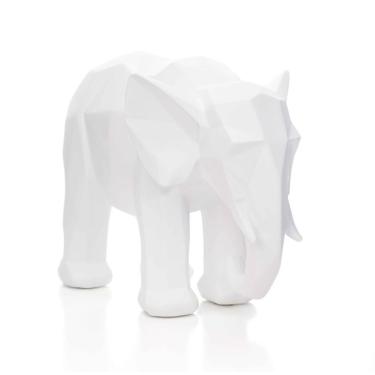 Imagem de Escultura Elefante Em Poliresina Branco 15x20x9cm