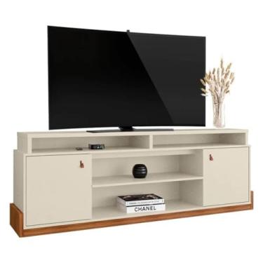 Imagem de Mobler Rack Bancada Montana, 188 cm, para TV até 75 Polegadas, Base em Madeira (Pérola Metalizado/Cinamomo Mel)