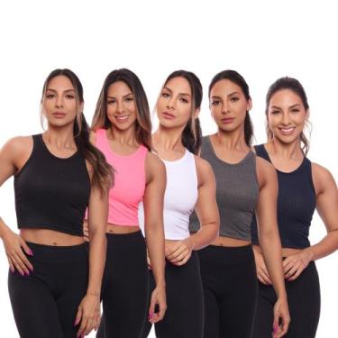 Imagem de Kit 5 Top Cropped Regata Canelado Feminino Blusa Básica - Brás e Cia, 