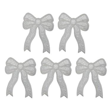 Imagem de YELARXI Aplique bordado com laço de glitter, aplique bordado de lantejoulas, adequado para jeans, jaquetas, roupas femininas, chapéus, mochilas (pacote com 5, cinza prateado)