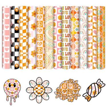 Imagem de HTVSTD Vinil De Transferência Térmica Xadrez - 12 Folhas 12'' X 10'' Com Padrão Coração/Flor/Arco-Íris Htv, Sorriso, Rosto, Para Passar A Ferro Em Camisetas