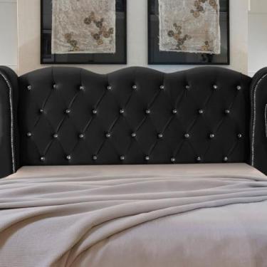 Imagem de Cabeceira Casal Safira com Pés e Fixação para Box (Preto)