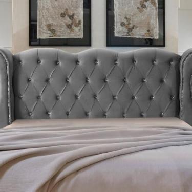 Imagem de Cabeceira Casal Safira com Pés e Fixação para Box (Cinza)