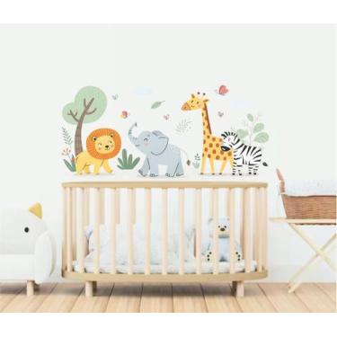 Imagem de Adesivo Parede Infantil Safari Floresta Breço Girafa Leão - Colakoala 