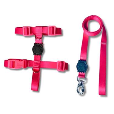 Imagem de Coleira Peitoral Tipo H para Cães - Anti-Puxão com Guia de 1,10m | Varias Estampas (Pink,M)