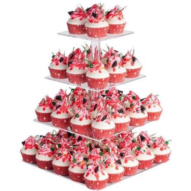 Imagem de Suporte de cupcake YestBuy Suporte de cupcake de acrílico de 4 camadas