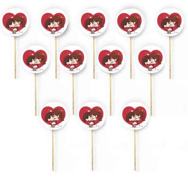 Imagem de Kit 12 Picks Decorativos Arranjo de Flores Madeira Casal