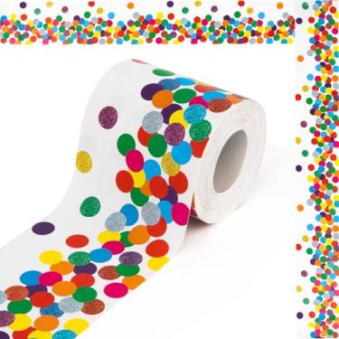 Imagem de Bordas de quadro de avisos, confetes autoadesivos de 1,8 m de altura, acabamento de borda enrolada, decoração colorida para sala de aula, escritórios, mesas de parede, janelas, portas, decoração de