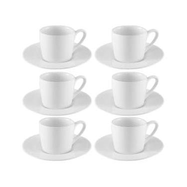 Imagem de Conjunto de Xícaras de Café com Pires, Porcelana Branca, 6 Peças, 80ml, 5,5 x 6cm