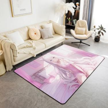 Imagem de Erosebridal Tapete de anime japonês, 1,58 m x 1,28 m, para crianças, mangá, anime, menina, kawaii, estilo japonês, tapete de chão para interior, desenho animado japonês, tapete lavável decorativo para