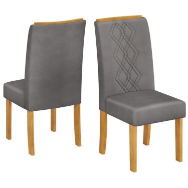 Imagem de Kit 2 Cadeiras De Jantar Estofadas Ayla Veludo Lunar Freijo Dj Moveis Veludo Lunar Freijó