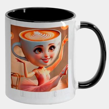Imagem de Caneca Branca com Alça e Interna Preta 325ml - Ballerina Cappuccina Italian Brainrot Meme
