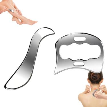 Imagem de Conjunto de ferramentas de raspador muscular Gua Sha de aço inoxidável 2 em 1 - para liberação miofascial, fisioterapia e massagem profunda de tecidos (P & D)