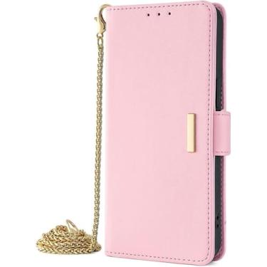 Imagem de LYJSMGZ Capa fólio para Sony Xperia 1 VII, corrente de metal transversal de couro flip porta-cartão capa de telefone capa interna macia proteção total, rosa, Xperia 1 VII
