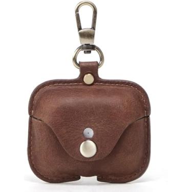 Imagem de Para Airpods Pro Capa Protetora, Capa De Couro De Vaca Crazy Horse Com Chaveiro, Capa Protetora Completa à Prova De Choque Compatível Com Capa De Fone De Ouvido Airpods Pro, Su, Brown