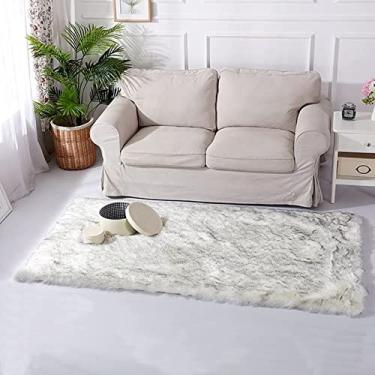 Imagem de Latepis Tapete Boho Runner 5 x 15 branco com pontas cinzas, tapete felpudo lavável, tapete felpudo de pele de carneiro sintética para sala de estar, quarto, corredor
