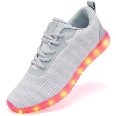 Imagem de HONGGUOZI Sapatos iluminados para mulheres e homens, tênis de LED com carregamento USB unissex adulto brilhante festa sapatos de dança legal, Cinza/branco, 9.5 Women/8 Men