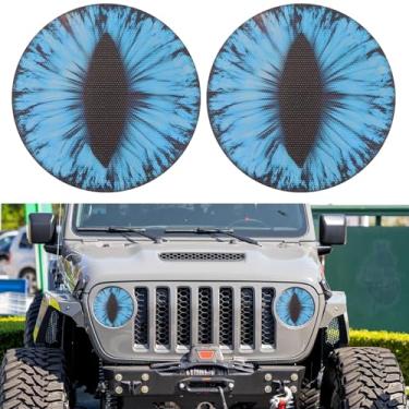 Imagem de Vyqloren Adesivos de farol de olhos de fera para jipe, decalque de olho de farol para jipe, decalque de farol redondo, adesivos de farol estéreo 3D para Jeep (azul claro)