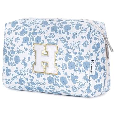 Imagem de Narwey Bolsa de maquiagem inicial personalizada, presentes de Páscoa para adolescentes, meninas, crianças, mulheres, monograma, bolsa cosmética moderna, 6, 8, 10, 11, 12, 13, 14, 16, 18 anos de idade