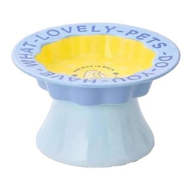 Imagem de Ioensy Tigela elevada para gatos, tigela de comida para gatos, bebedouro e alimentador, boca rasa, prato de comida, alimentador para animais de estimação, Azul