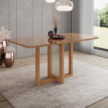 Imagem de Mesa de Madeira Natalí 160 Cm com Vidro Nature - Henn