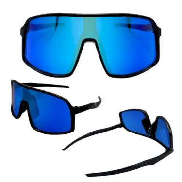 Imagem de Óculos de Sol Esportivo Ciclismo Bike Mtb Corrida Maratona Beach Tennis Altinha Proteção Facial Unissex - DTUMNC Joachim (Preto Lente Azul)