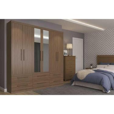 Imagem de Guarda Roupa Casal 6 Portas (2 c/ Espelho) e 6 Gavetas PH 1691 Nogueir