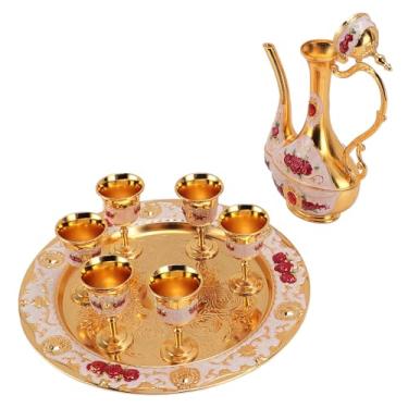 Imagem de Acouto Conjunto de café Turco Vintage Com 6 Xícaras e Maconha, um chá Elegante à Prova de Ferrugem de Zinco para Decoração, Casamentos e (Gold branco vermelho)