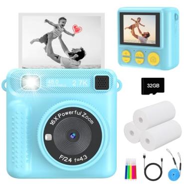 Imagem de Câmera infantil com impressão instantânea – Câmera digital selfie 1080p, brinquedo portátil de viagem para meninos e meninas de 3 a 12 anos, presentes de aniversário de Natal (azul)