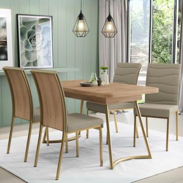 Imagem de Conjunto Sala de Jantar 4 Cadeiras Montelouro Carraro Carvalho Dourado