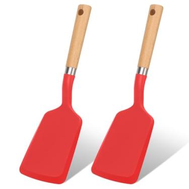 Imagem de Svailse Espátula de silicone, espátulas de panqueca resistentes ao calor para panelas antiaderentes, utensílios de cozinha com cabo de madeira para servir, assar, fritar, ovo, peixe e hambúrguer (2