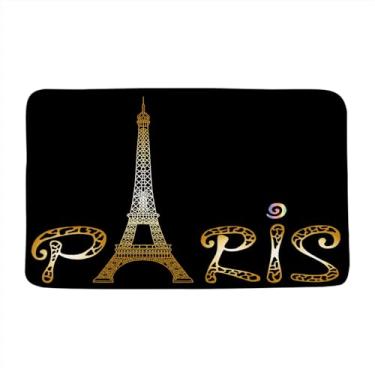Imagem de VPUPCN Torre Eiffel Tapete de banho romântico Paris França Cidade Moderna Moda Meninas Bonito Microfibra Preta Espuma de Memória Tapete de Banheiro Capacho Cozinha Toalete Tapete de Chão, 40 x 74 cm