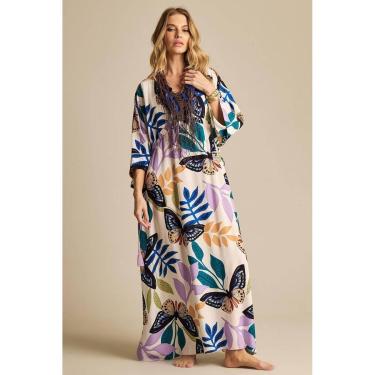 Imagem de Kaftan Longo Amplo Branco Estampado Yacamim J7-Feminino