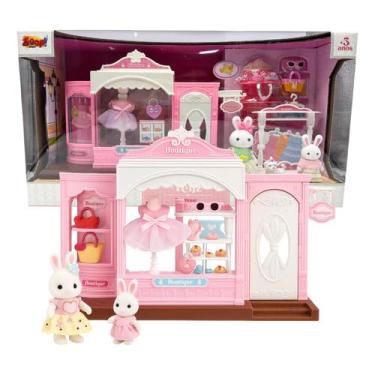 Imagem de Casinha Feliz Boutique de Brinquedo, Loja de Roupas com 2 Bonecos Coelhos e Acessórios, Para Crianças +3 Anos