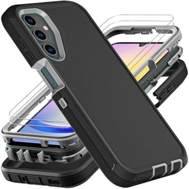 Imagem de YKHJKLEC Capa para Samsung Galaxy A25 5G, grau militar, 3 em 1, resistente à prova de choque/à prova de queda/poeira com 2 peças de protetor de tela de vidro temperado (preto/cinza)
