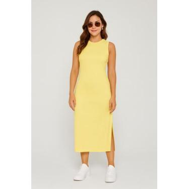 Imagem de Vestido Midi Feminino Canelado com Fenda - Cacharrel Store, Amarelo, G