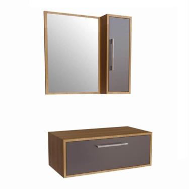 Imagem de Armario Gabinete Suspenso Espelheira Alice Mel Grafite 80cm para Banheiro Com 1 Porta Sem Cuba